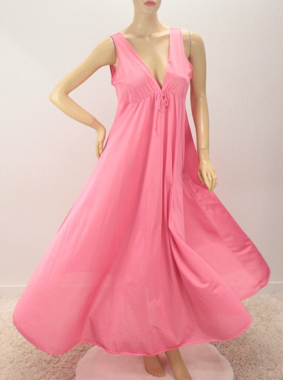 VTG Ilise Stevens Nightgown M Long Flowing Sweep Pink Nylon Feminine Romantic